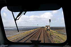 Blockstelle Hindenburgdamm aus einer Lokomotive der Baureihe 218 fotografiert